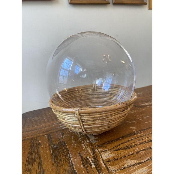 Clear Glass Globe With Woven Rattan Basket Decorative Display - Picture 5 of 5